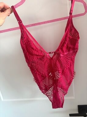 La Vie En Rose Hot Pink Sheer Lace Teddy